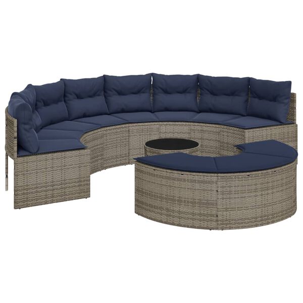 vidaXL Salon de jardin 3 pcs demi-rond gris r&eacute;sine tress&eacute;e
