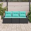vidaXL Ensemble de canap&eacute; de jardin 3 pcs Noir et turquoise Poly rotin