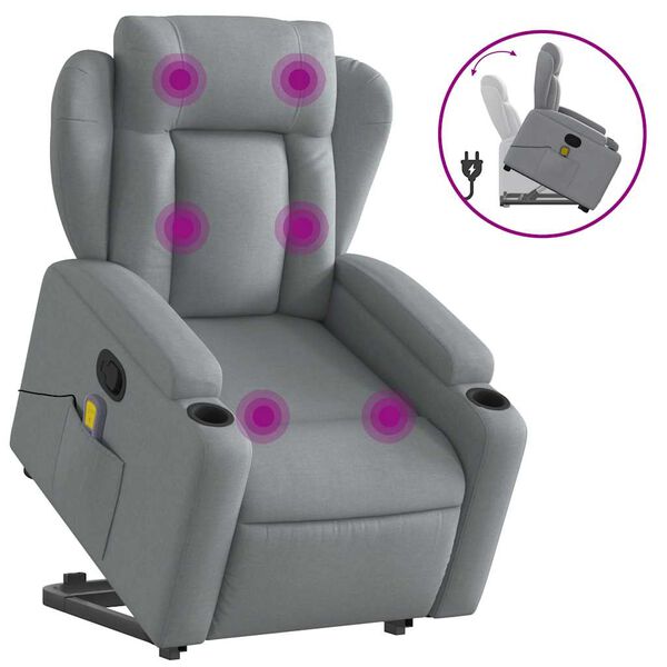 vidaXL Fauteuil inclinable de massage gris clair tissu