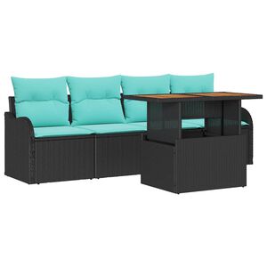 vidaXL Ensemble de canap&eacute; de jardin avec coussin 5 pcs Noir et bleu