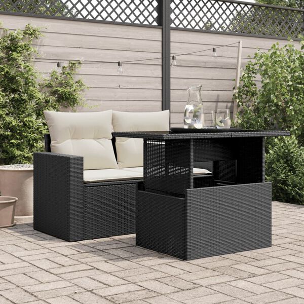 vidaXL Table de jardin dessus en verre noir 100x55x73cm r&eacute;sine tress&eacute;e