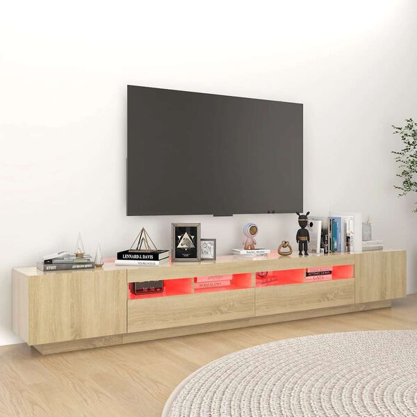vidaXL Meuble TV avec lumi&egrave;res LED Ch&ecirc;ne sonoma 260x35x40 cm