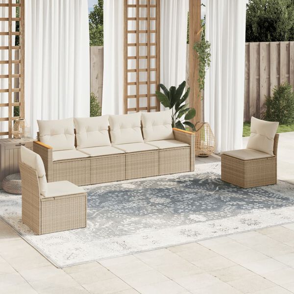 vidaXL Salon de jardin avec coussins 6 pcs beige r&eacute;sine tress&eacute;e
