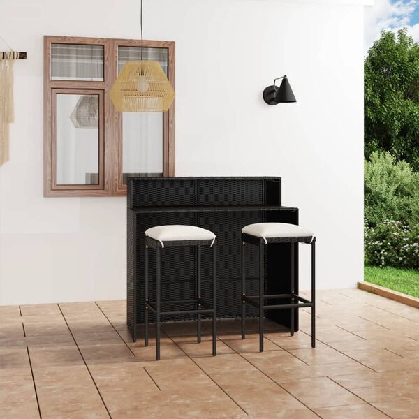 vidaXL Ensemble de bar de jardin avec coussins 3 pcs Noir