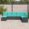 vidaXL Ensemble de Canap&eacute;s avec coussin Noir et turquoise polyrotin