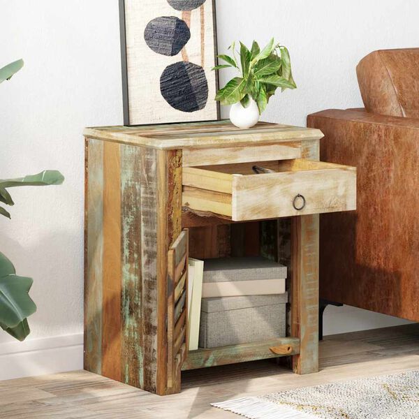 vidaXL Table de coin avec 1 tiroir et 1 porte Bois de récupération