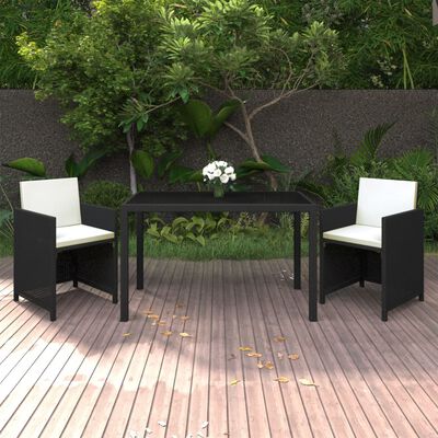 vidaXL Ensemble à manger de jardin coussins 3pcs Résine tressée Noir