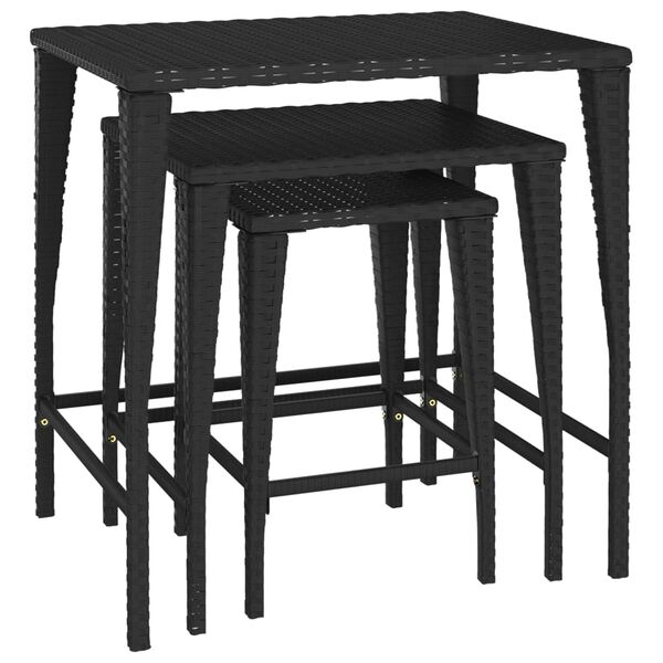 vidaXL Tables gigognes 3 pcs noir r&eacute;sine tress&eacute;e