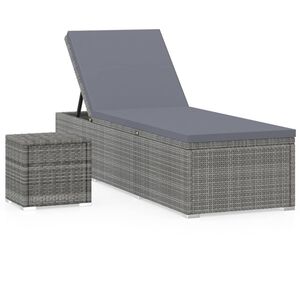 vidaXL Chaise longue avec coussin et table &agrave; th&eacute; R&eacute;sine tress&eacute;e Gris
