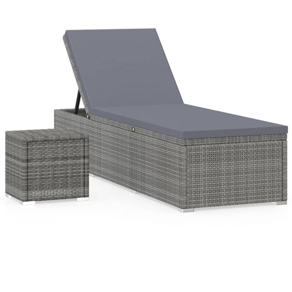 vidaXL Chaise longue avec coussin et table &agrave; th&eacute; R&eacute;sine tress&eacute;e Gris