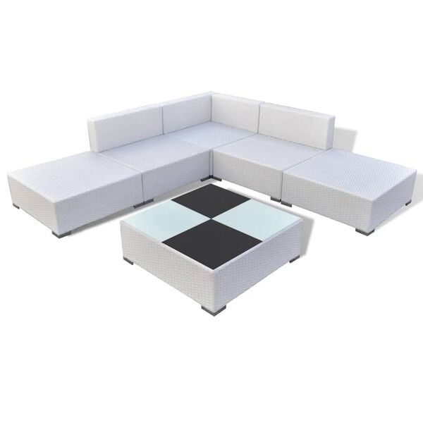 vidaXL Salon de jardin 6 pcs avec coussins Résine tressée Blanc