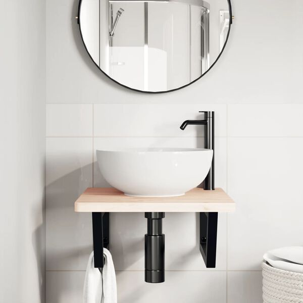 vidaXL Supports d'&eacute;tag&egrave;res pour lavabo 2 pcs noir trap&egrave;ze acier