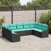 vidaXL Ensemble de canap&eacute; de jardin 9 pcs Noir et turquoise polyrotin