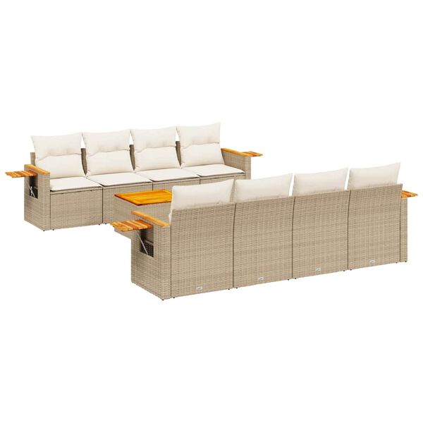 vidaXL Salon de jardin avec coussins 9 pcs beige r&eacute;sine tress&eacute;e