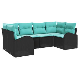 vidaXL Ensemble de canapé de jardin 6 pcs Noir et turquoise polyrotin