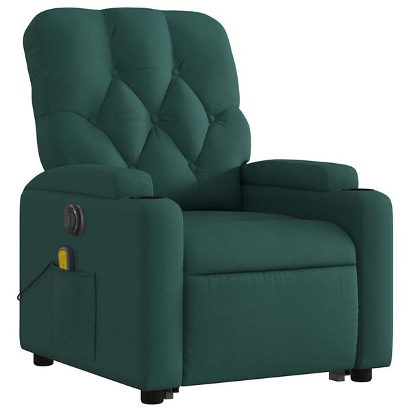 vidaXL Fauteuil inclinable de massage électrique vert foncé tissu