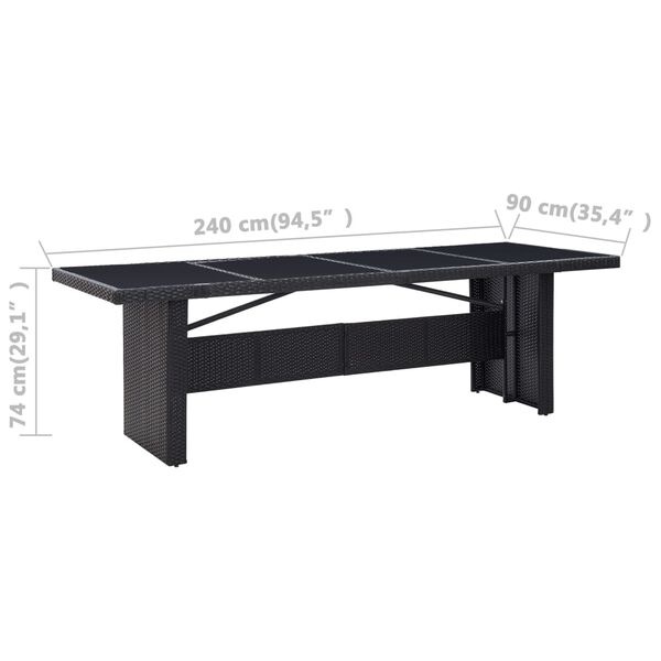 vidaXL Table de jardin Noir 240x90x74 cm R&eacute;sine tress&eacute;e et verre