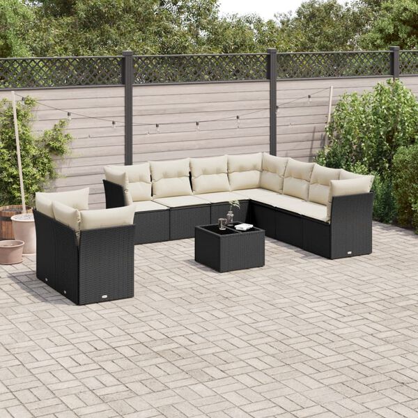 vidaXL Salon de jardin 10 pcs avec coussins noir r&eacute;sine tress&eacute;e