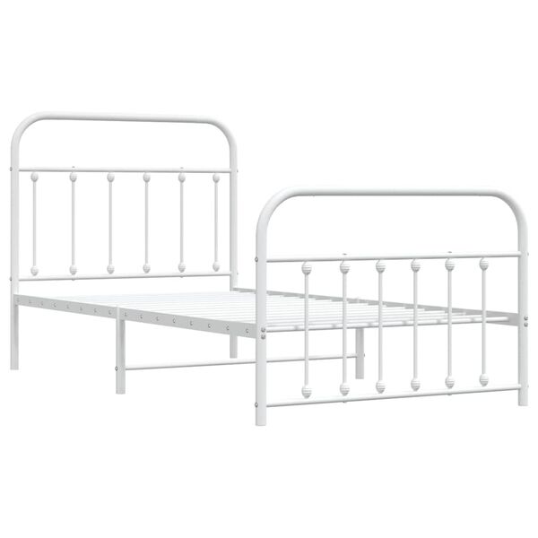 vidaXL Cadre de lit m&eacute;tal sans matelas et pied de lit blanc 100x190 cm