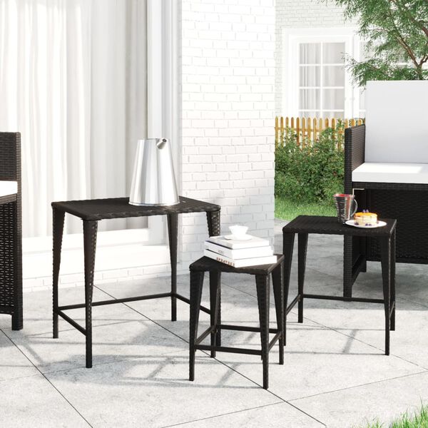 vidaXL Tables gigognes 3 pcs noir r&eacute;sine tress&eacute;e