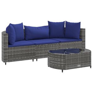 vidaXL Salon de jardin 4 pcs avec coussins gris r&eacute;sine tress&eacute;e