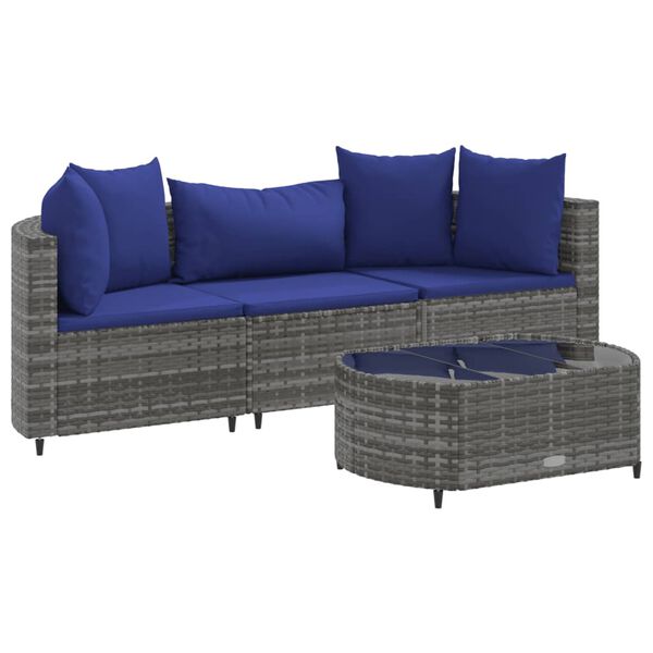 vidaXL Salon de jardin 4 pcs avec coussins gris r&eacute;sine tress&eacute;e