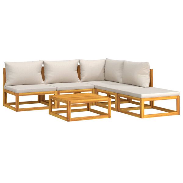 vidaXL Salon de jardin 6 pcs avec coussins gris clair bois massif