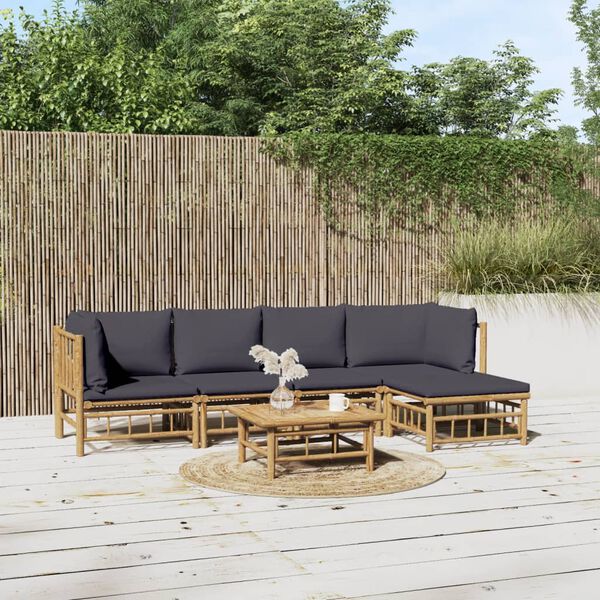 vidaXL Salon de jardin 6 pcs avec coussins gris fonc&eacute; bambou