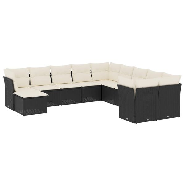 vidaXL Salon de jardin 11 pcs avec coussins noir r&eacute;sine tress&eacute;e
