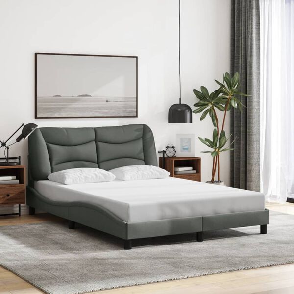 vidaXL Cadre de lit avec LED sans matelas Hvar gris fonc&eacute; 137x190 cm tissu