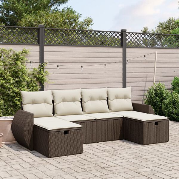 vidaXL Salon de jardin avec coussins 6 pcs marron r&eacute;sine tress&eacute;e