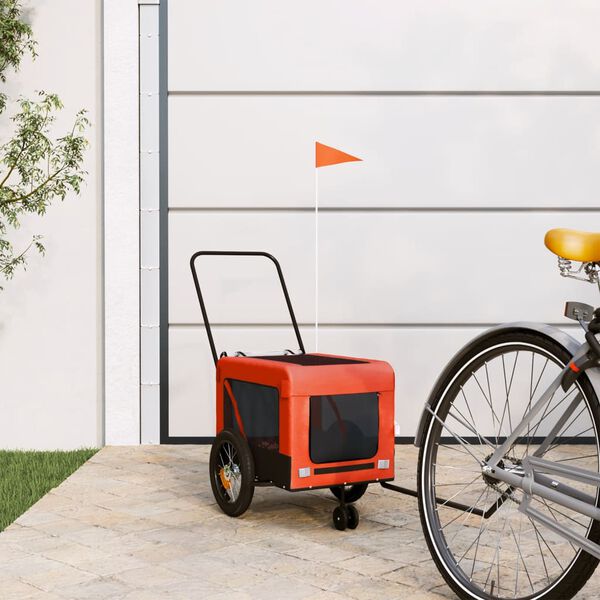 vidaXL Remorque de v&eacute;lo pour animaux de compagnie orange et noir