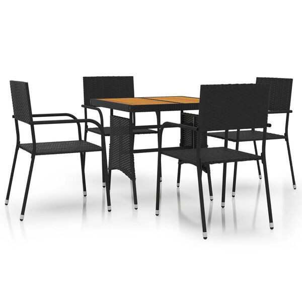 vidaXL Mobilier &agrave; d&icirc;ner d'ext&eacute;rieur 5 pcs R&eacute;sine tress&eacute;e Noir