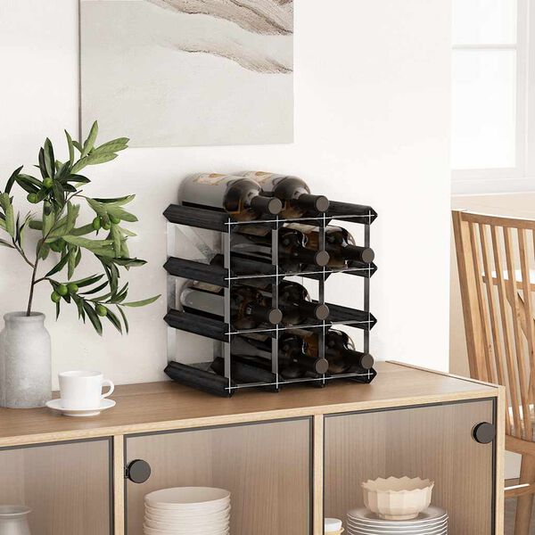 vidaXL Casier &agrave; bouteilles pour 12 bouteilles Noir Bois de pin solide