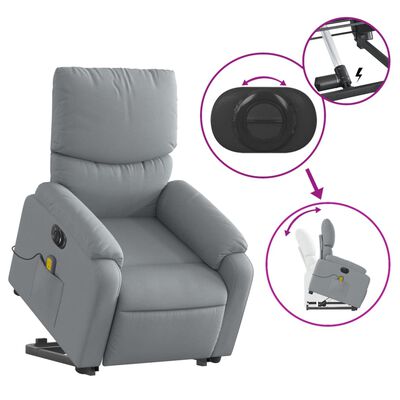 vidaXL Fauteuil inclinable de massage électrique gris clair tissu