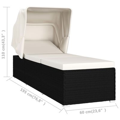 vidaXL Chaise longue avec auvent et coussin Résine tressée Blanc crème