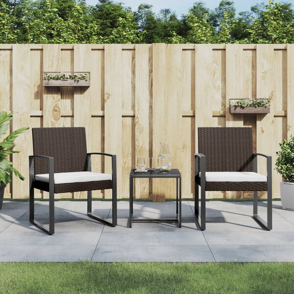vidaXL Ensemble &agrave; manger de jardin avec coussins 3 pcs marron rotin PP