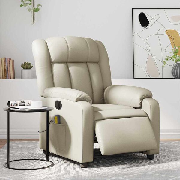 vidaXL Fauteuil inclinable de massage &eacute;lectrique cr&egrave;me similicuir