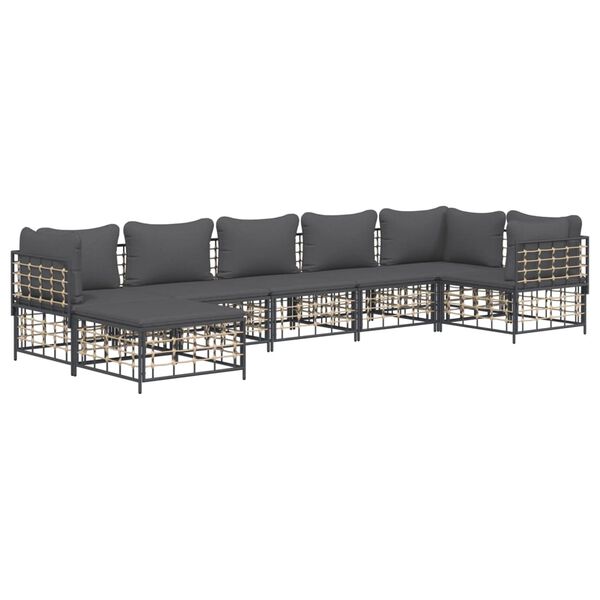 vidaXL Salon de jardin 7 pcs avec coussins anthracite r&eacute;sine tress&eacute;e