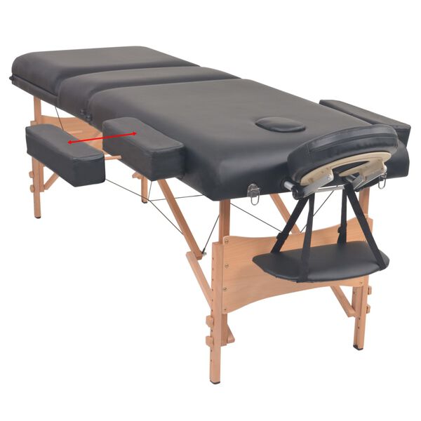 vidaXL Table de massage pliable et tabouret 10 cm d'épaisseur Noir