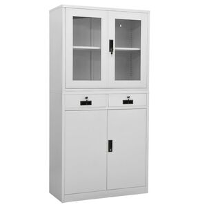 vidaXL Armoire de bureau Gris clair 90x40x180 cm Acier et verre trempé