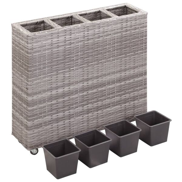 vidaXL Lit sur&eacute;lev&eacute; de jardin &agrave; 4 pots 80x22x79 cm R&eacute;sine Tress&eacute;e Gris