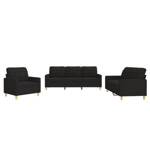 vidaXL Ensemble de canap&eacute;s 3 pcs avec coussins Noir Tissu