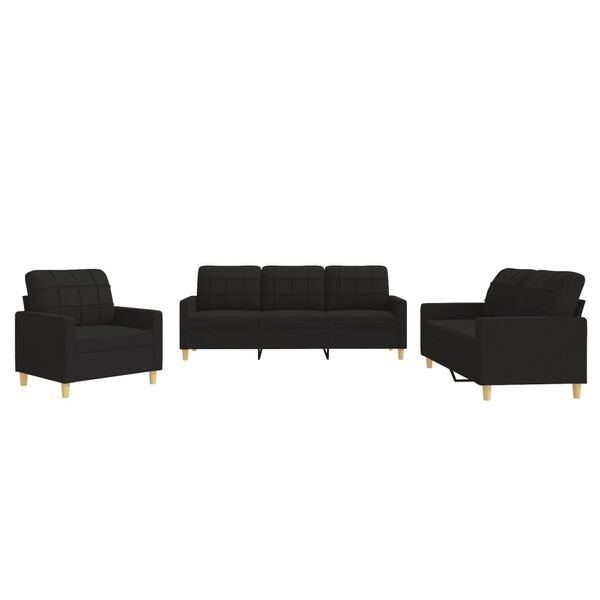 vidaXL Ensemble de canap&eacute;s 3 pcs avec coussins Noir Tissu