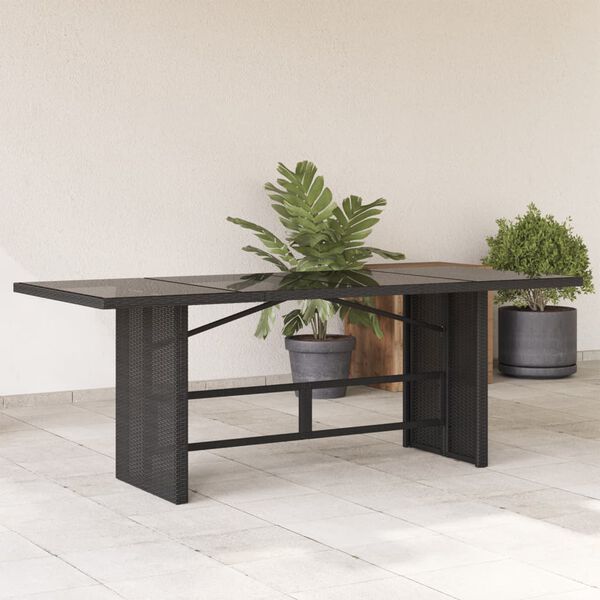 vidaXL Table de jardin avec dessus en verre noir r&eacute;sine tress&eacute;e