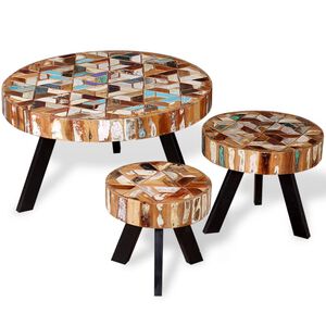 vidaXL Ensemble de table basse 3 pi&egrave;ces Bois de r&eacute;cup&eacute;ration massif