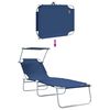 vidaXL Chaise longue pliable avec auvent acier et tissu bleu