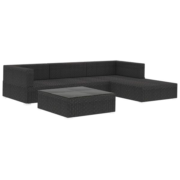 vidaXL Salon de jardin avec coussins 5 pcs r&eacute;sine tress&eacute;e noir
