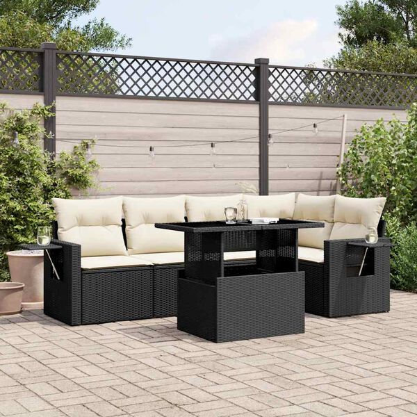 vidaXL Salon de jardin 6 pcs avec coussins noir r&eacute;sine tress&eacute;e