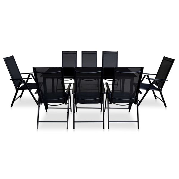 vidaXL Ensemble à manger d'extérieur pliable 9 pcs Aluminium Noir